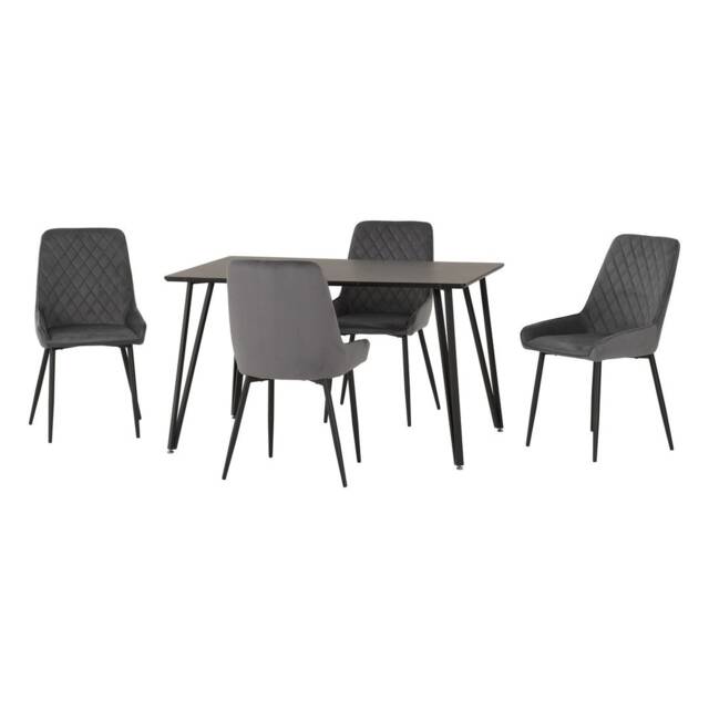 Marlow & Avery Indoor Dining Set with 4 Chairs - Black Marble - Grey Velvet Black Black Marble/Grey 5