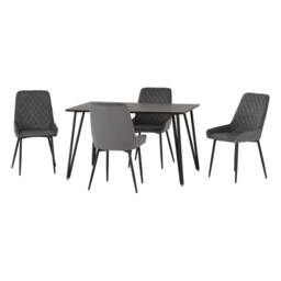 Marlow & Avery Indoor Dining Set with 4 Chairs - Black Marble - Grey Velvet Black Black Marble/Grey 5