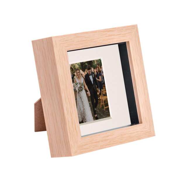 "Nicola Spring 4 x 4"" Photo Frame - Light Wood/Ivory Mount - 3D Photo Frame Picture Frame Box Portrait Display Case (12.5 x 12.5cm)"