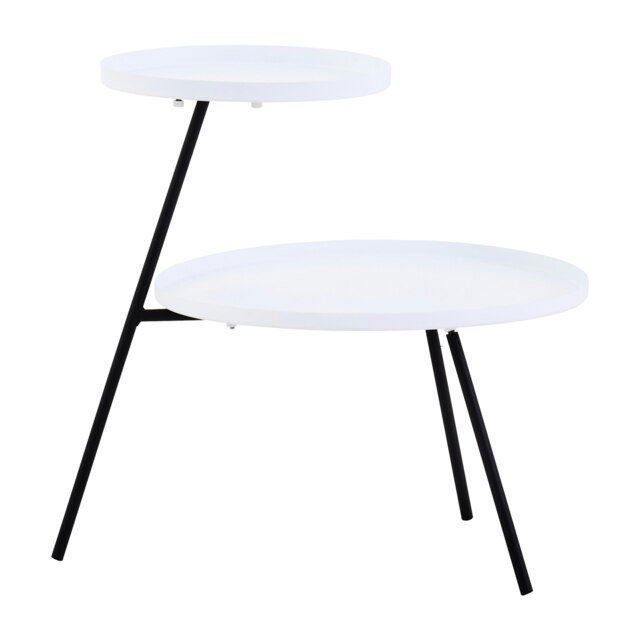 Orsina Space Saving Two Shelf White And Black Side Table, Bold Black And Crisp White Iron Small Lounge Table