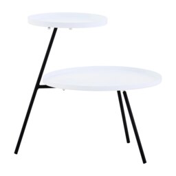 Orsina Space Saving Two Shelf White And Black Side Table, Bold Black And Crisp White Iron Small Lounge Table