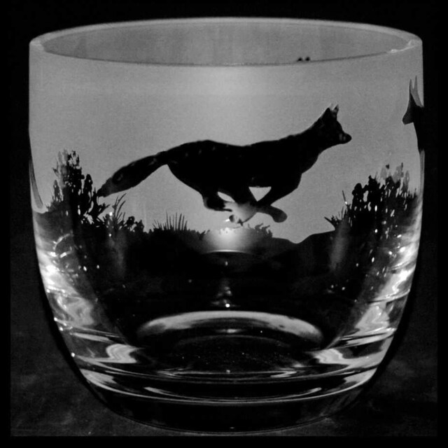 Animo Glass Candle Holder Engraved Pot Fox
