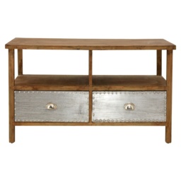 Interiors By Premier Two Drawer Coffee Table, Modern Coffe Table, 2 Metal Drawer Solid Wood Coffee Table, Rustic Coffee Table Brown