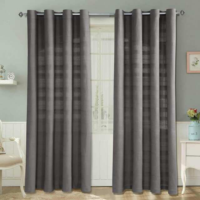 Homescapes Cotton Rajput Ribbed Charcoal Grey Curtain Pair - 66 x 72 Inches Drop Grey Charcoal Grey