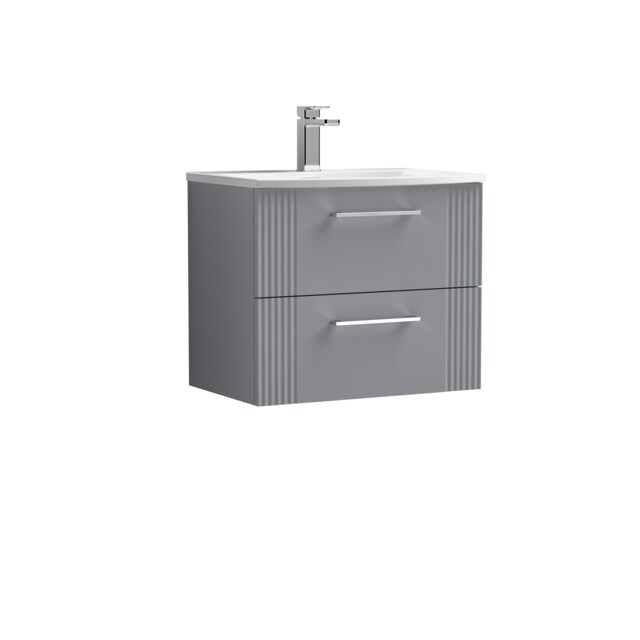 Balterley Partial Fluted 2 Drawer Wall Hung Vanity Unit with 1 Tap Hole Curved Basin Grey Satin Grey