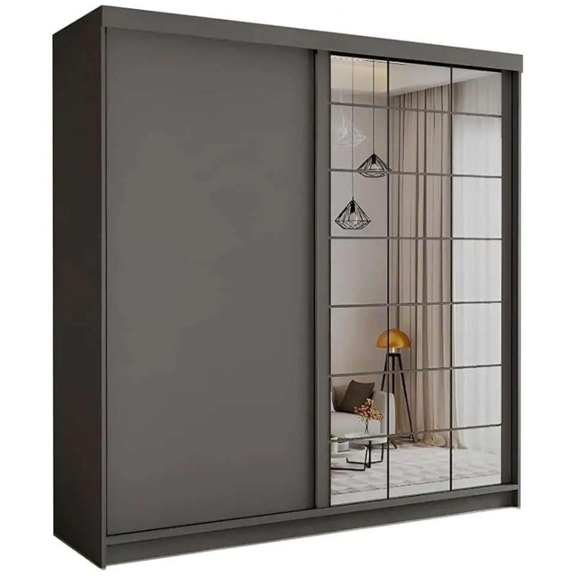 Modern Sliding Mirror Wardrobe with Drawers, Shelves & Hanging Rails