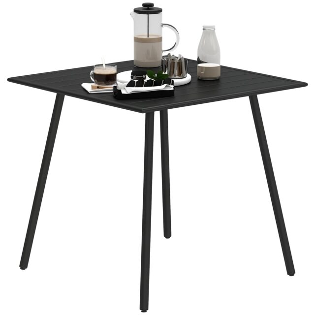 Outsunny Garden Dining Table for 4 Person, Square Outdoor Table with Easy Clean Slat Top, Rust Resistant Steel Frame, for Terrace, Balcony, 80 x 80 x 74 cm, Black Black 80L x 80W x 74Hcm