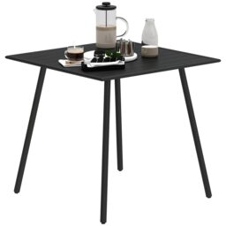 Outsunny Garden Dining Table for 4 Person, Square Outdoor Table with Easy Clean Slat Top, Rust Resistant Steel Frame, for Terrace, Balcony, 80 x 80 x 74 cm, Black Black 80L x 80W x 74Hcm