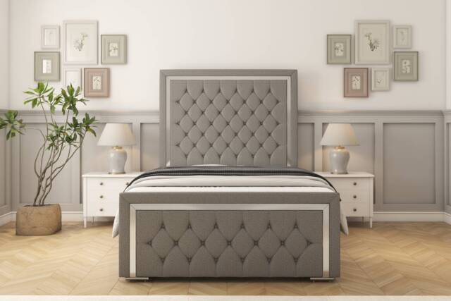 "Sloomy Sofia Chrome Pewter Dumfries Bed Frame With 50"" Upholstered Headboard 3' Single"