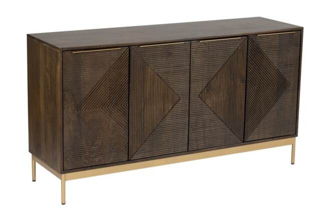 Zaine Carving 4 Door Sideboard - Mango Wood - L40 x W138 x H76 cm - Dark Finish - Fully Assembled Brown
