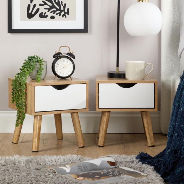 Bedside Cabinet Oak White 1 Drawer Bedroom Side Table For Storage Wooden Legs