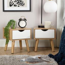 Bedside Cabinet Oak White 1 Drawer Bedroom Side Table For Storage Wooden Legs