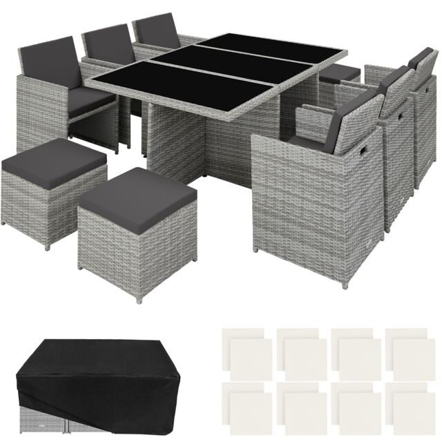 New York 6+4+1 Aluminum Rattan Seating Set with Protective Cover Grey light grey 1