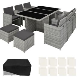 New York 6+4+1 Aluminum Rattan Seating Set with Protective Cover Grey light grey 1