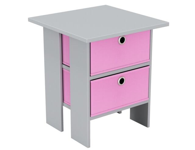 2-Tier 2- Drawer Wooden Side Table Grey Grey & Pink 1