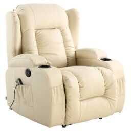 Caesar Electric Bonded Leather Automatic Recliner Heat & Massage Chair (Cream)