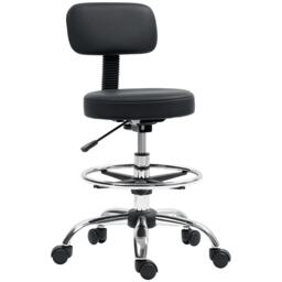HOMCOM Drafting Chair, Office Chair with Backrest and Adjustable Footrest, Height Adjustable Stool, Leather Padded Rolling Task Chair for Home Office, Black Black