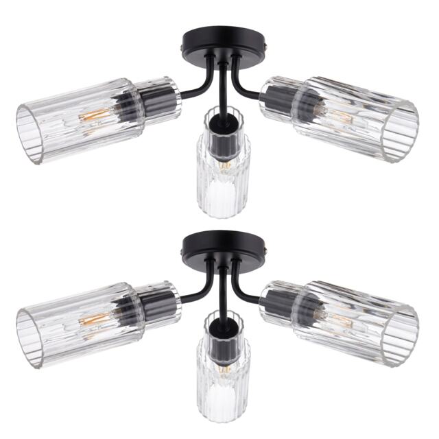 Set of 2 Portland - Matt Black with Clear Glass Flush Ceiling Lights