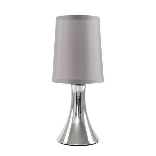 ValueLights Trumpet Chrome Dimmable Touch Table Lamp Grey Shade