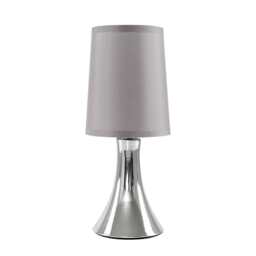 ValueLights Trumpet Chrome Dimmable Touch Table Lamp Grey Shade