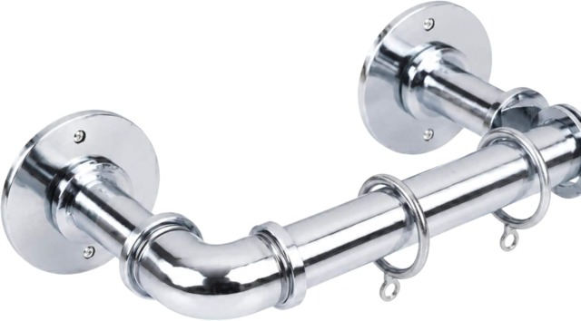 Lister Cartwright 25mm Chrome Industrial Pipe Extendable Curtain Pole Heavy Duty Metal Curtain Rod with Rings(120-320 cm)