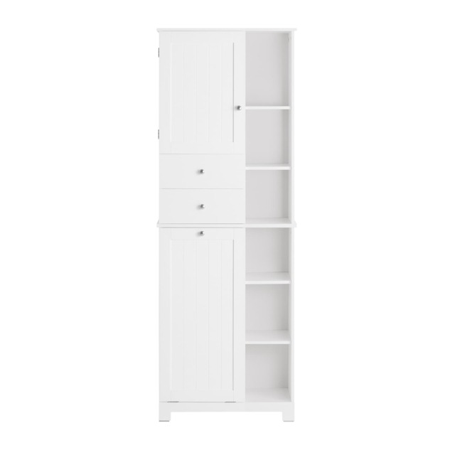 SoBuy BZR104-W,Tall Cupboard Large Storage Cabinet with Laundry Basket & Shelves White White 1
