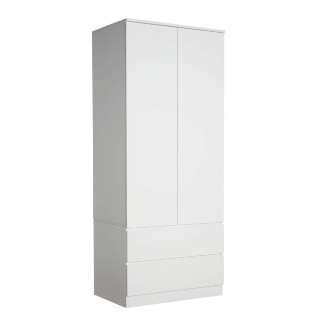 Wardrobe 2 Door 2 Drawer Storage Cabinet Modern Home Bedroom Furniture White