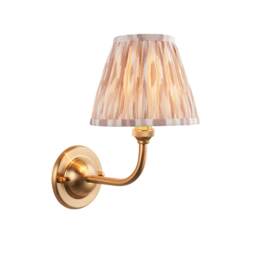 Dome Arc Brushed Aged Brass Plate Wall Light with Neutral Print Fabric Ikat Shade 16cm B22