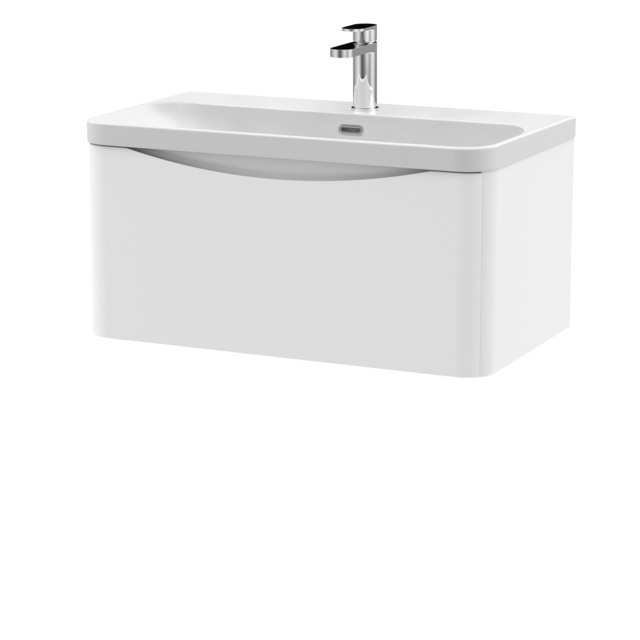 Balterley Arch Modern Bathroom Wall Hung 1 Drawer Vanity Unit & Ceramic Basin White Satin White