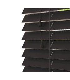 190cm Onyx Smooth Finish Faux Wood Venetian Blinds with Strings (120cm Drop) Black Black