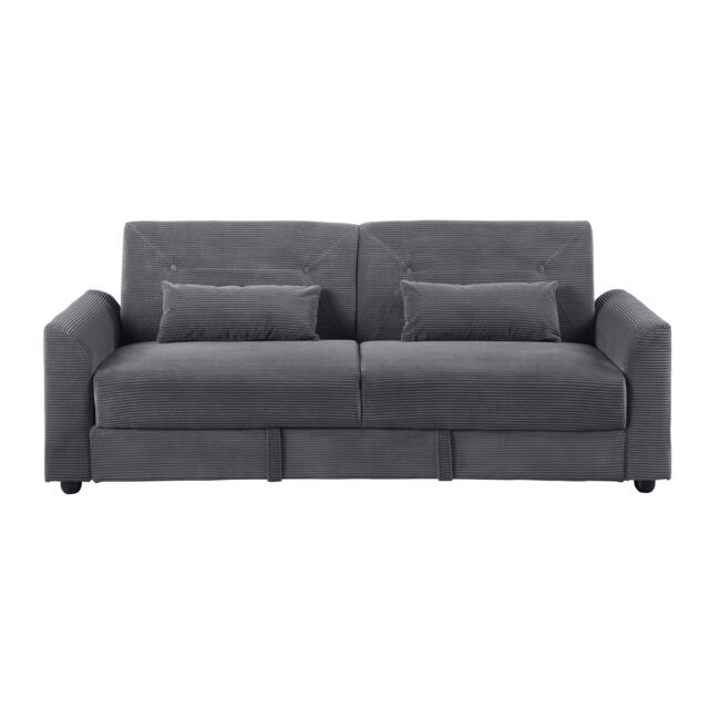 Baxter 3-Seater Corduroy Clic-Clack Sofa Bed with Hidden Storage - Grey Grey Grey Three Seater 1