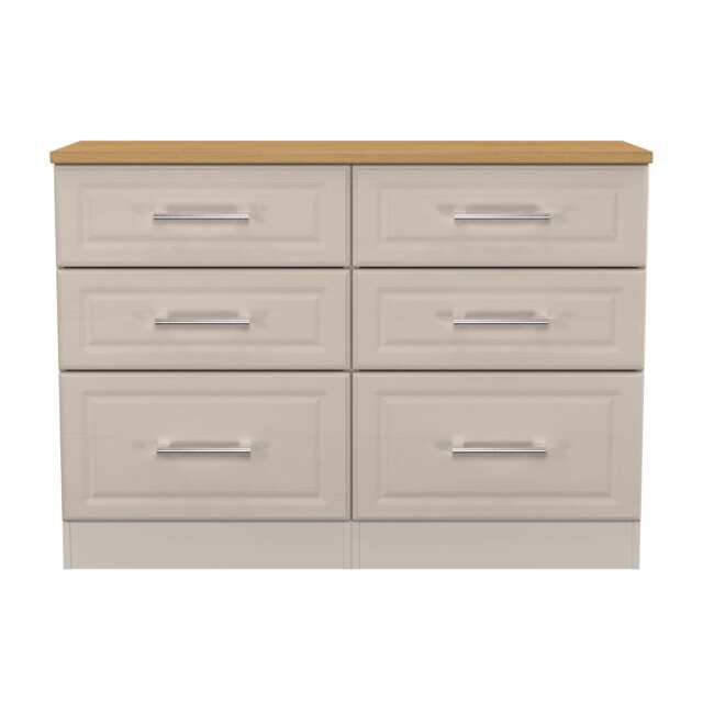 Norfolk 6 Drawer Wide Chest of Drawers in Kashmir Ash & Modern Oak (Ready Assembled) Cream Kashmir Ash & Modern Oak