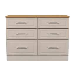 Norfolk 6 Drawer Wide Chest of Drawers in Kashmir Ash & Modern Oak (Ready Assembled) Cream Kashmir Ash & Modern Oak