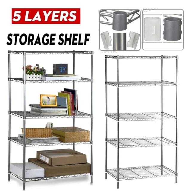 5 Tier Metal Wire Shelving Units for Storage, 125kg Capacity Organizer Shelves Rack, Free Standing Shelf Unit for Office Garage