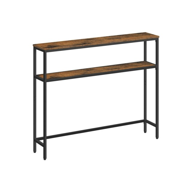 Industrial Slim Console Table With 2 Shelves Rustic Brown Brown