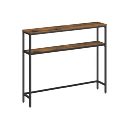 Industrial Slim Console Table With 2 Shelves Rustic Brown Brown