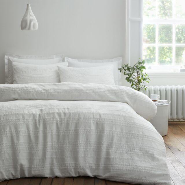Bianca Waffle Cotton Stripe Duvet Cover Set White Super King