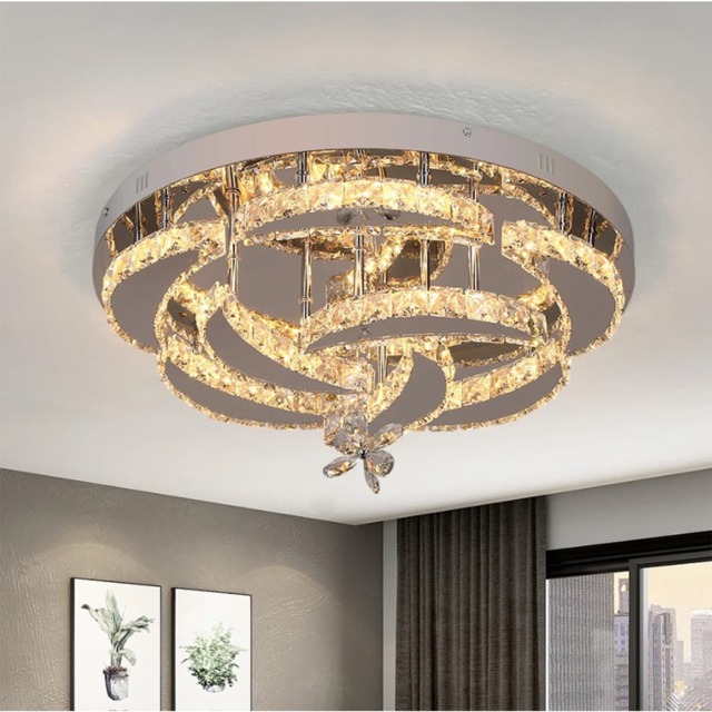 Crystal LED Ceiling Light Silver Chandelier 3 Color Lights 50x24cm Wall