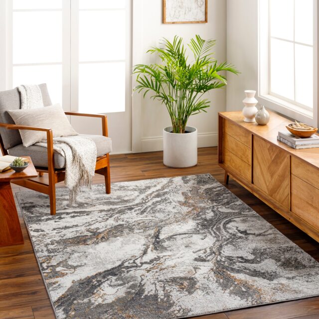 LIVABLISS San Francisco-Abstract Modern Marble Rug 120 x 170 cm Grey Black Orange