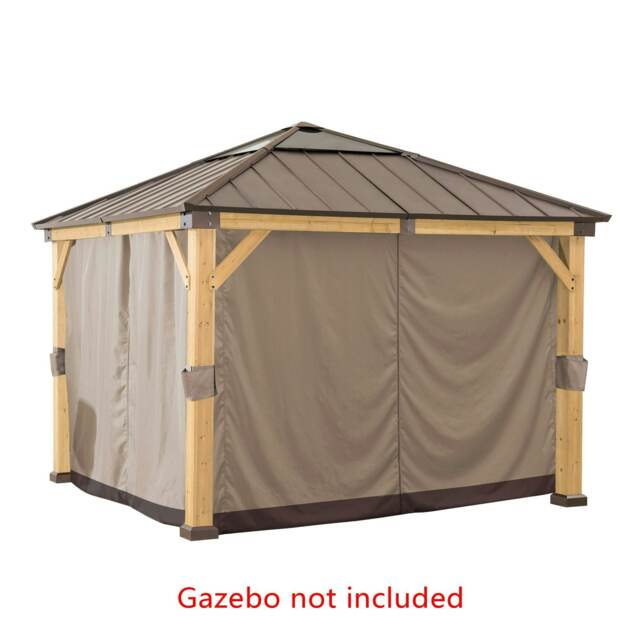 Sunjoy Accessory Curtain for Wooden Gazebo - 3.3m x 3.3m, Khaki, Weather-Resistant Polyester（Gazebo Not Included）