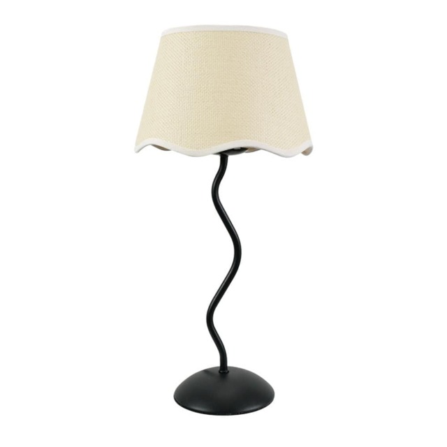 ValueLights Wiggle Black Metal Table Lamp Scallop White Trim Taper Shade
