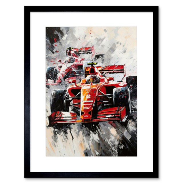 "Red Cars Racing Motorsport 9x7"" Black Framed Wall Art Print"