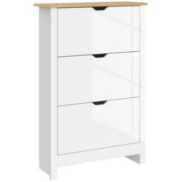 HOMCOM 18-Shoe Storage Cabinet 6 Shelves 3 Drawers Tabletop High Gloss White