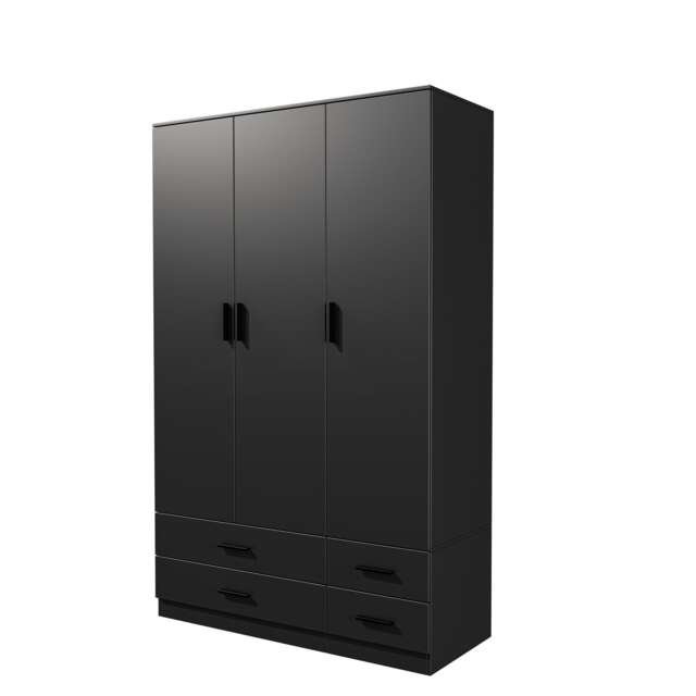 3 Door 4 Drawer Wardrobe With Hanging Rail And Storage Shelf Black Black Carcass & Door 1