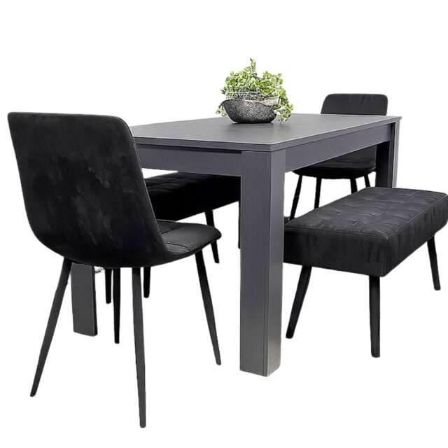 Modern Arrow Design Dining Table Set with 2 Black Velvet Chairs and 2 black Benches Dining Room furniture