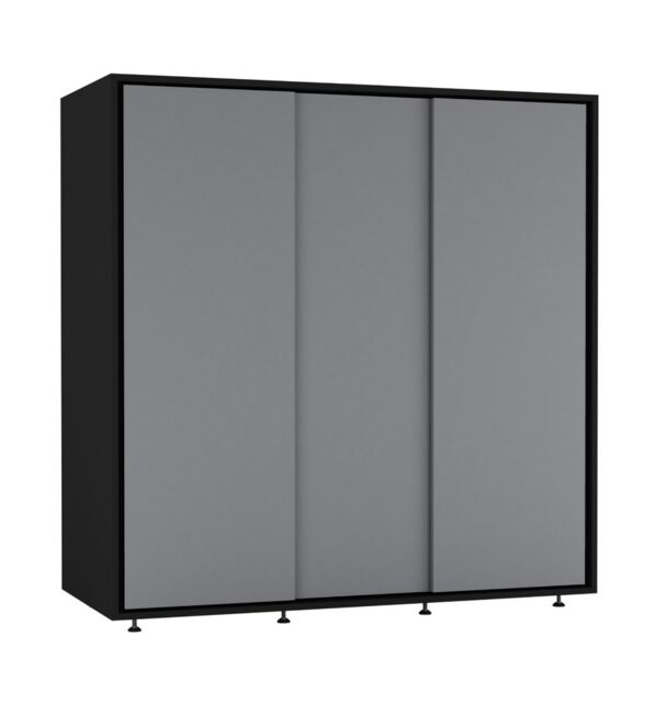 120cm 3 Sliding Doors Children Kids Wardrobe Bedroom Storage Closet Hanging Rail Multi Black with Grey Doors 1