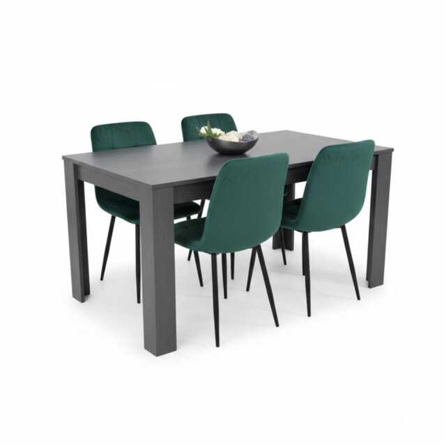 Dining Table with 4 Green Velvet Chairs Modern Kitchen Dining Room Set for 4