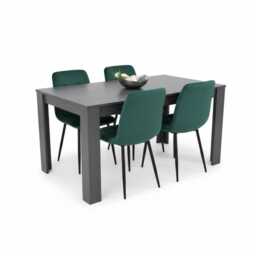 Dining Table with 4 Green Velvet Chairs Modern Kitchen Dining Room Set for 4