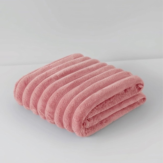 Chunky Ribbed Mink Throw Ultra Soft Warm Elegant Blanket for Sofa Or Bed Pink