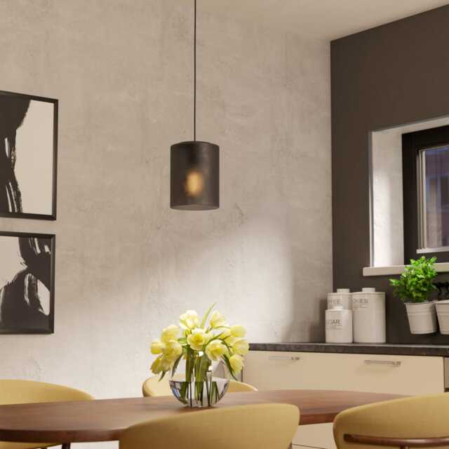 EGLO Colomera Black Steel & Glass Modern Minimalist Pendant Black
